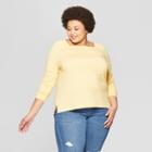Women's Plus Size Striped Long Sleeve Square Neck T-shirt - Ava & Viv Yellow/white