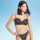 Women's Lightly Lined Tie Front Bikini Top - Shade & Shore Black Floral