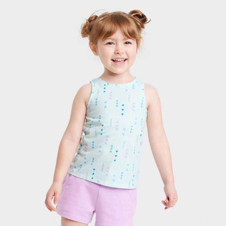 Toddler Girls' Hearts Tank Top - Cat & Jack Turquoise Green