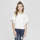 Girls' Eyelet Flutter Sleeve Top - Art Class White