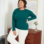 Women's Plus Size Long Sleeve Wide Rib T-shirt - A New Day Green