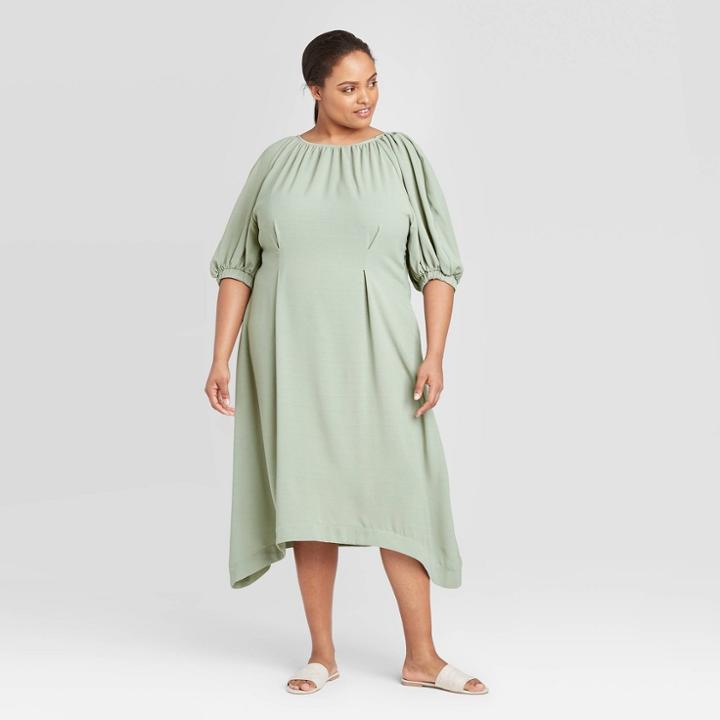Women's Plus Size Balloon Elbow Sleeve Dress - Prologue Green 1x, Women's,
