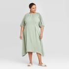 Women's Plus Size Balloon Elbow Sleeve Dress - Prologue Green 1x, Women's,