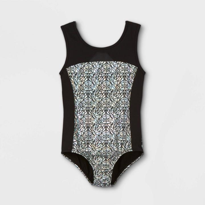 Girls' Iridescent Geometric Gymnastics Tank Leotard - Cat & Jack Black