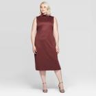 Women's Plus Size Sleeveless Turtleneck Midi Dress - Who What Wear Brown Decaf