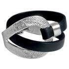 Zirconmania Zirconite Hook N Eye Genuine Leather Wrap Wristband Bracelet - Matte/black,