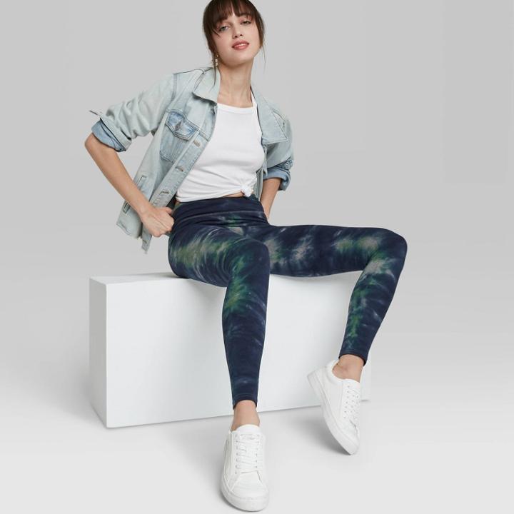 Women's High-waisted Cotton Leggings - Wild Fable Blue Tie-dye