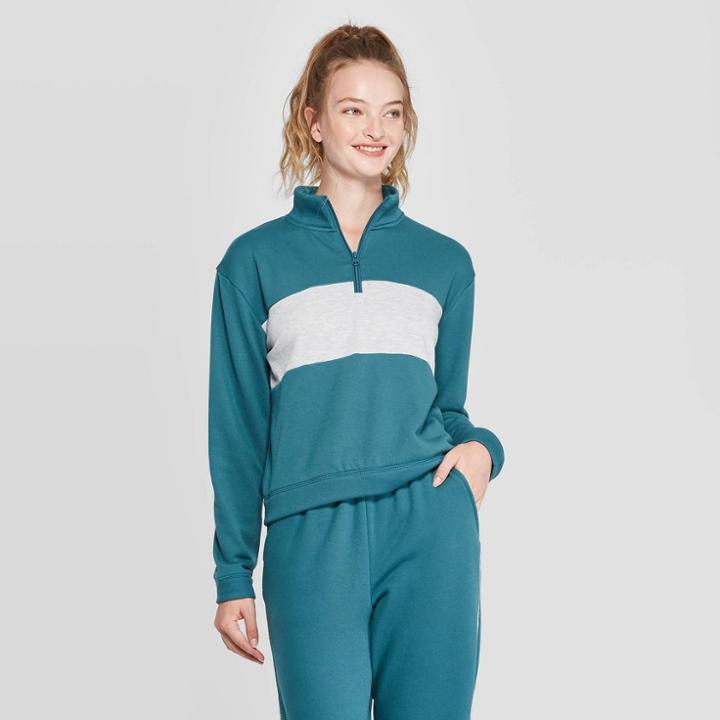 Women's Fleece Quarter Zip Crew Sweatshirt - Colsie Teal Xl, Women's, Blue