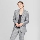 Women's Plaid Long Sleeve Oversized Slouchy Collared Blazer - Prologue Gray