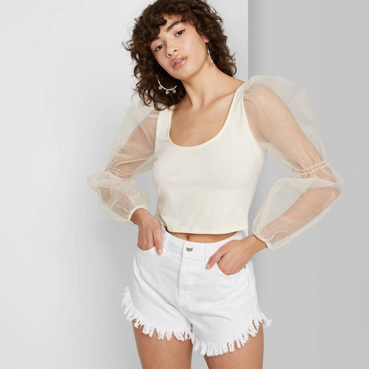 Women's High-rise Frayed Hem Jean Shorts - Wild Fable White