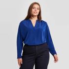 Women's Plus Size Printed Long Sleeve Blouse - Ava & Viv Blue X