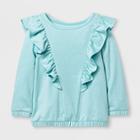 Toddler Girls' Long Sleeve Ruffle Top - Cat & Jack Bleached Aqua 12m, Girl's, Green