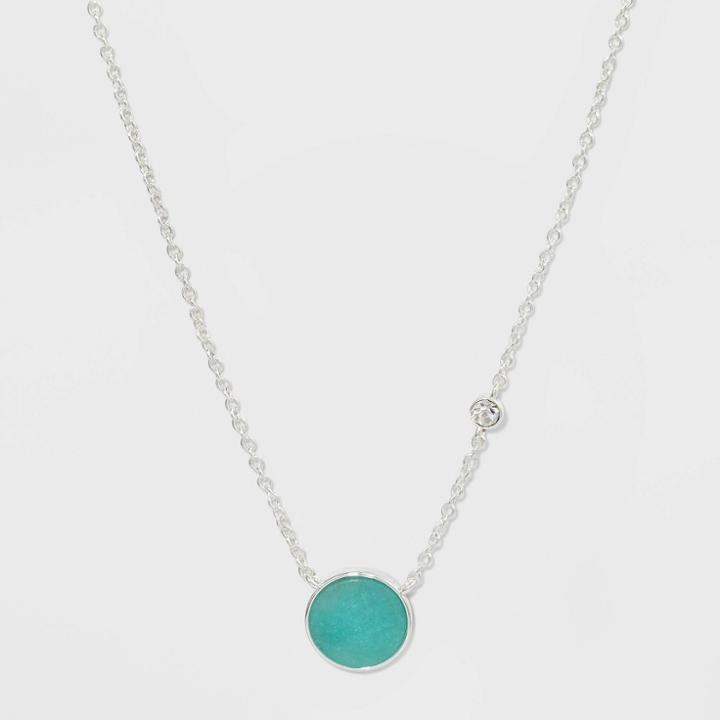 Boxed Circle With Cubic Zirconia And Amazonite Semi-precious Stone Necklace - A New Day Green, Women's