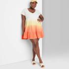 Women's Plus Size Short Sleeve Tiered Knit Babydoll Dress - Wild Fable Orange Dip-dye