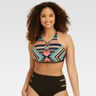 Beach Betty By Miracle Brands Women's Striped Sliming Control Deco Print High Neck Bikini Top - L,