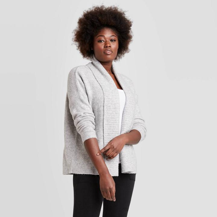 Women's Shawl Collar Open-front Cardigan - A New Day Heather Gray