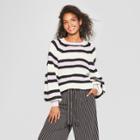 Women's Striped Long Sleeve Cozy Crew Neck Sweater - Who What Wear Black/purple Xs, Black/purple