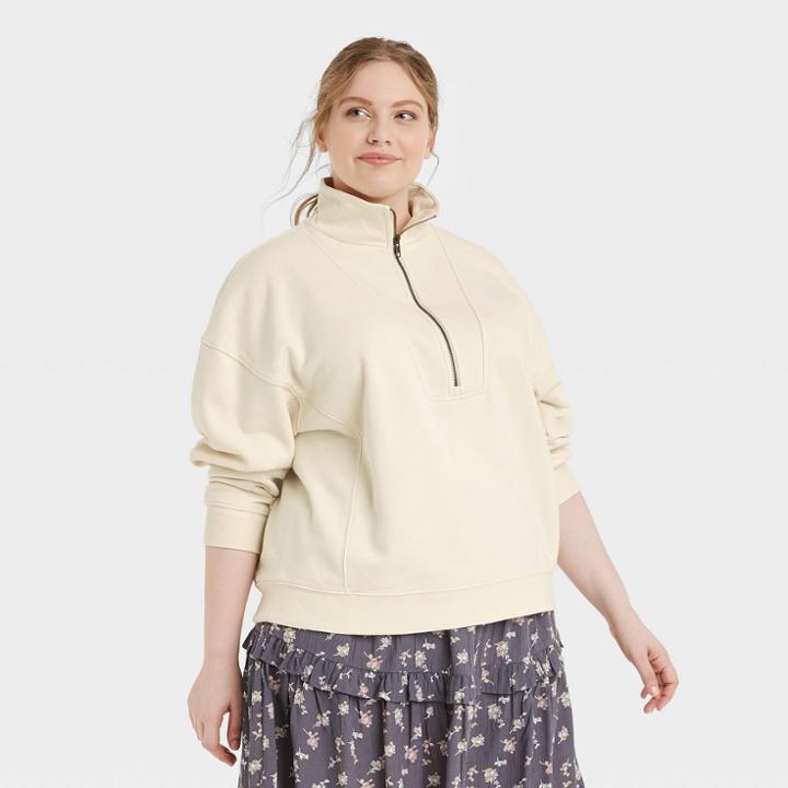 Women's Plus Size Quarter Zip Sweatshirt - Universal Thread White