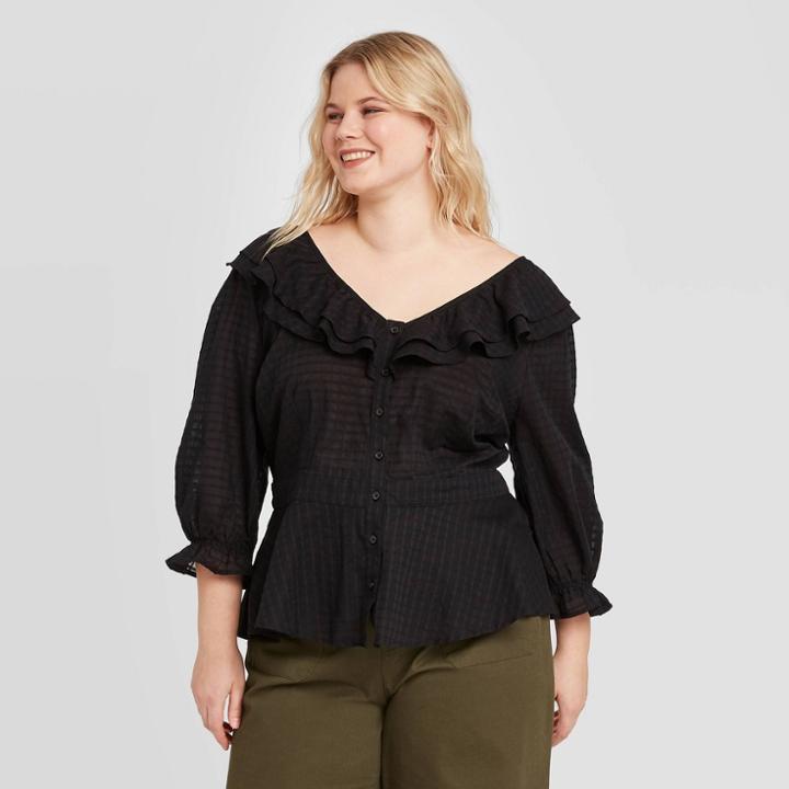Women's Plus Size Long Sleeve Blouse - Who What Wear Black 1x, Women's,