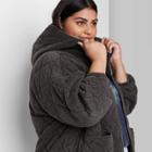 Women's Plus Size Hooded Quilted Jacket - Wild Fable Black