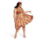 Women's Plus Size Floral Print Sleeveless Square Neck Pleated Dress - Isaac Mizrahi For Target Red/orange 3x, Women's, Size: 3xl, Orange Red