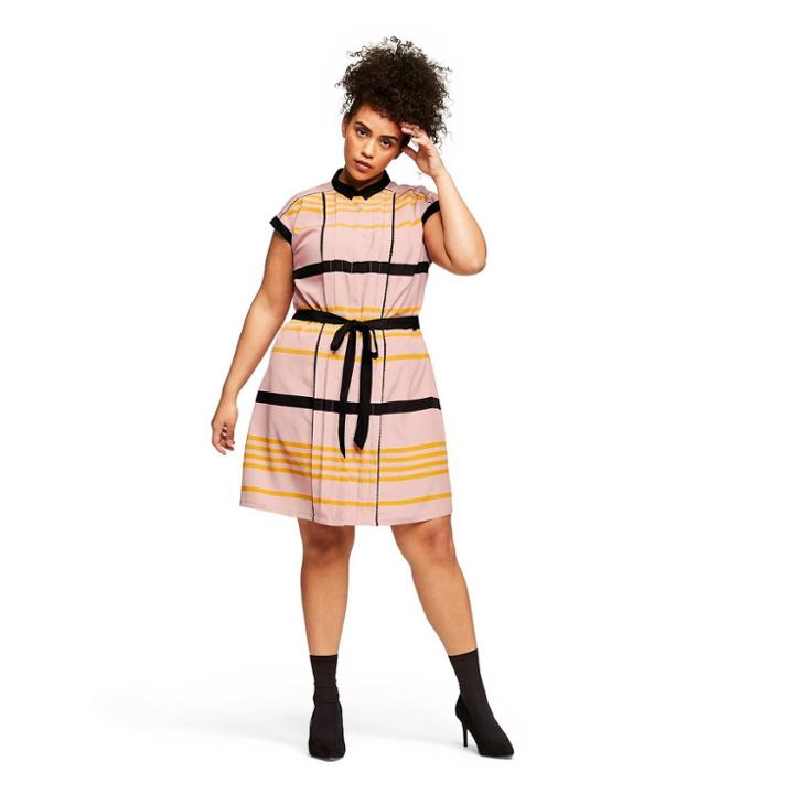 Women's Plus Size Striped Sleeveless Collared Pleated Shift Mini Dress - Jason Wu For Target Blush 1x, Women's, Size: