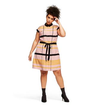 Women's Plus Size Striped Sleeveless Collared Pleated Shift Mini Dress - Jason Wu For Target Blush 1x, Women's, Size: