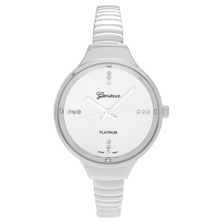 Women's Geneva Platinum Rhinestone Accent Bangle Cuff Watch -