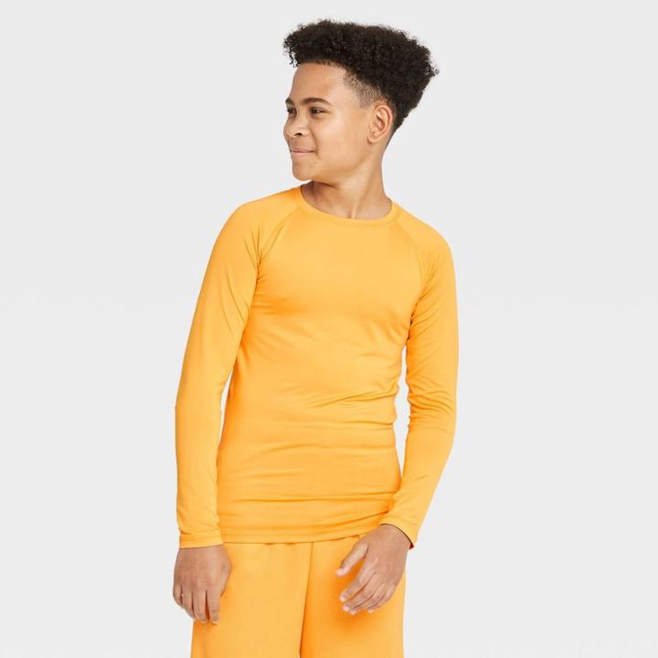 Boys' Long Sleeve Fitted Performance Crew Neck T-shirt - All In Motion Gold