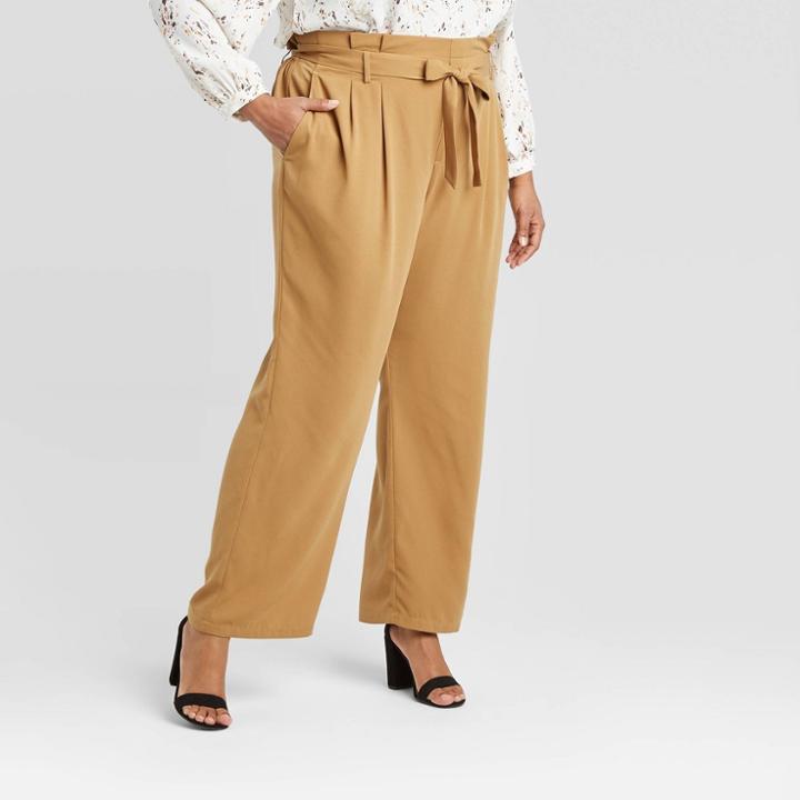 Women's Plus Size High-rise Paperbag Pants - A New Day Brown 1x, Women's,