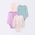 Baby Girls' 4pk 'in Bloom' Long Sleeve Bodysuit - Cloud Island Rose Pink