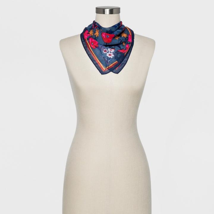 Women's Floral Print Neckerchief - A New Day Navy (blue)