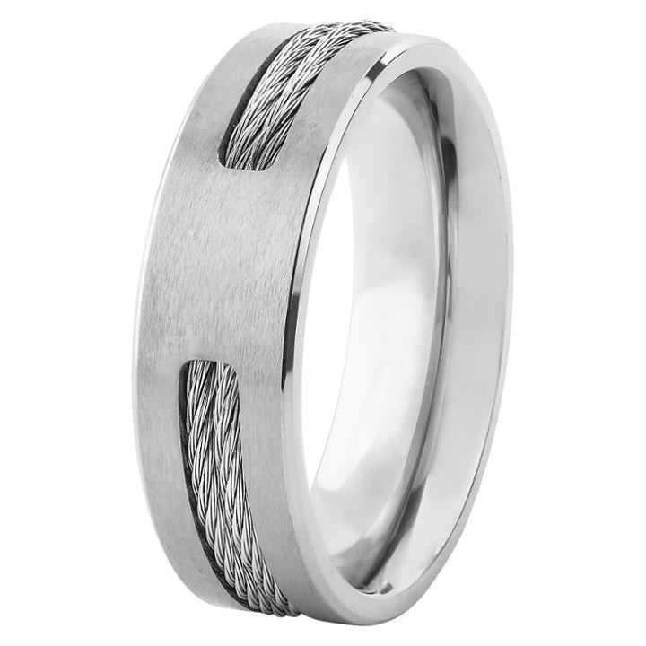 West Coast Jewelry Men's Titanium Double Steel Cable Inlay Ring,