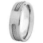 West Coast Jewelry Men's Titanium Double Steel Cable Inlay Ring,