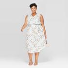 Women's Plus Size Floral Print Sleeveless V-neck Midi Button Front Dress - Ava & Viv