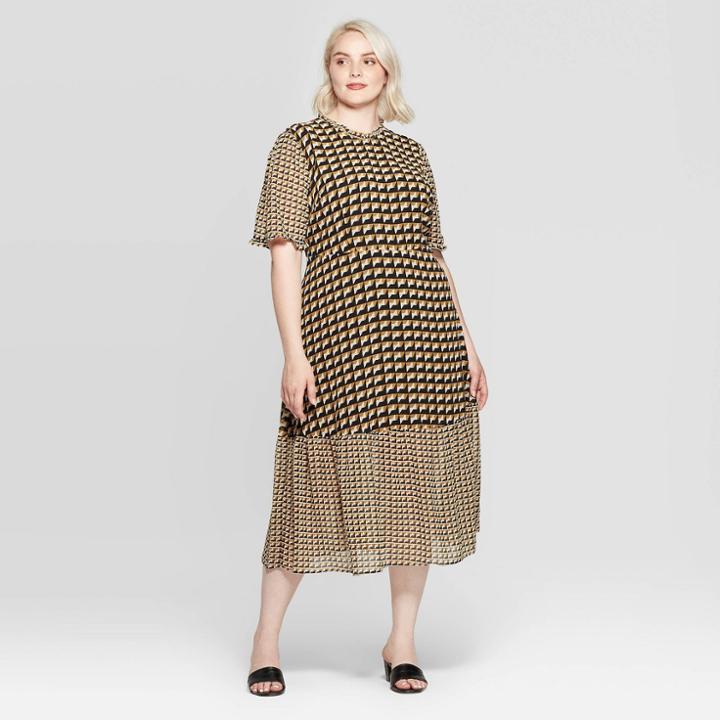 Women's Plus Size Elbow Sleeve Boat Neck Midi Dress - Who What Wear Black/white X