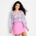 Women's Watercolor Long Sleeve Smocked Bodice Top - Future Collective With Gabriella Karefa-johnson Purple Xxs