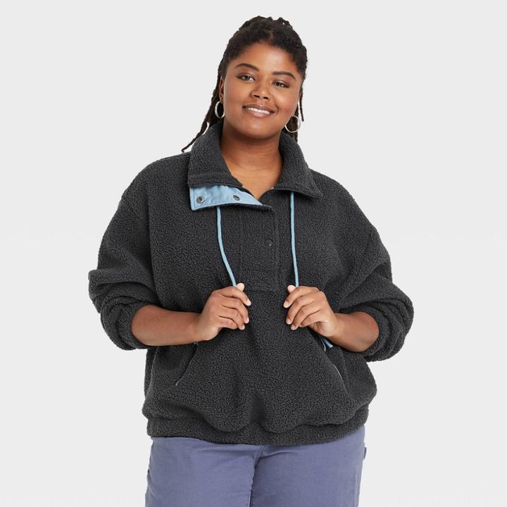 Women's Plus Size Sherpa Sweatshirt - Universal Thread Dark Blue