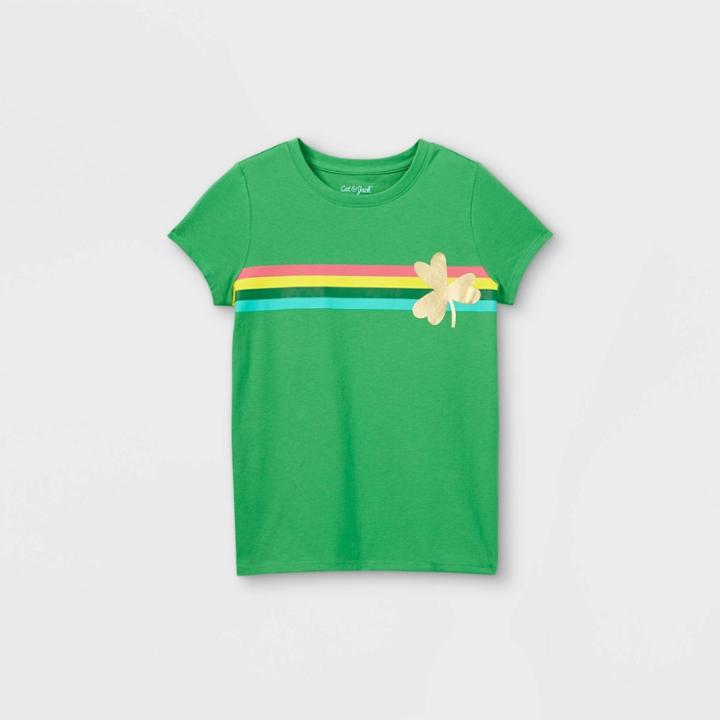 Girls' Rainbow Shamrock Graphic Short Sleeve T-shirt - Cat & Jack Green
