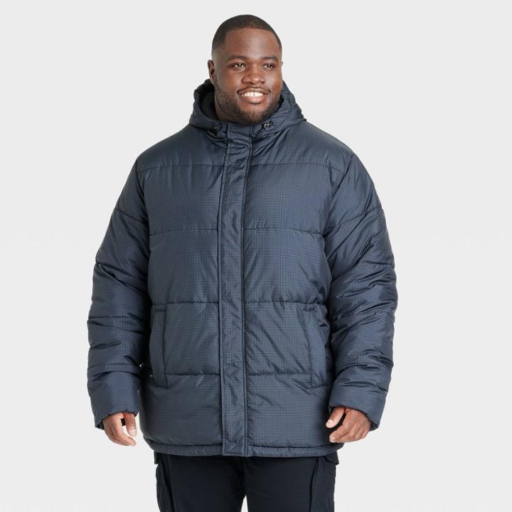 Men's Big & Tall Midweight Puffer All Over Hounds Tooth Jacket - Goodfellow & Co Black