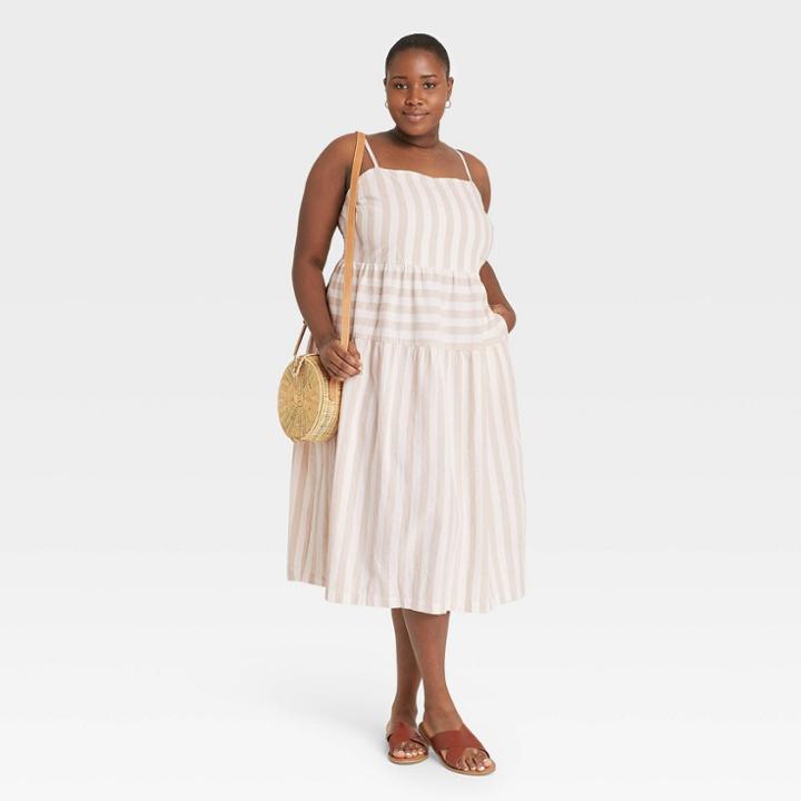 Women's Plus Size Striped Tiered Tank Dress - Universal Thread Cream