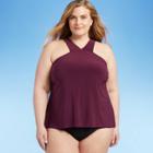 Women's Plus Size Angled High Neck Tankini Top - Aqua Green Burgundy X