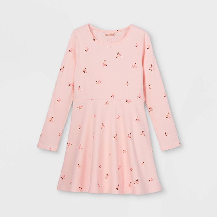 Girls' Printed Long Sleeve Knit Dress - Cat & Jack Powder Pink