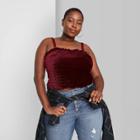 Women's Plus Size Smocked Cropped Tank Top - Wild Fable Burgundy