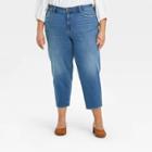 Women's Plus Size Cropped Straight Leg Jeans - Ava & Viv Medium Wash 14w,