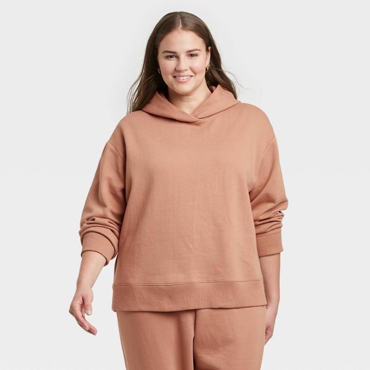 Women's Plus Size Hooded Sweatshirt - A New Day Tan