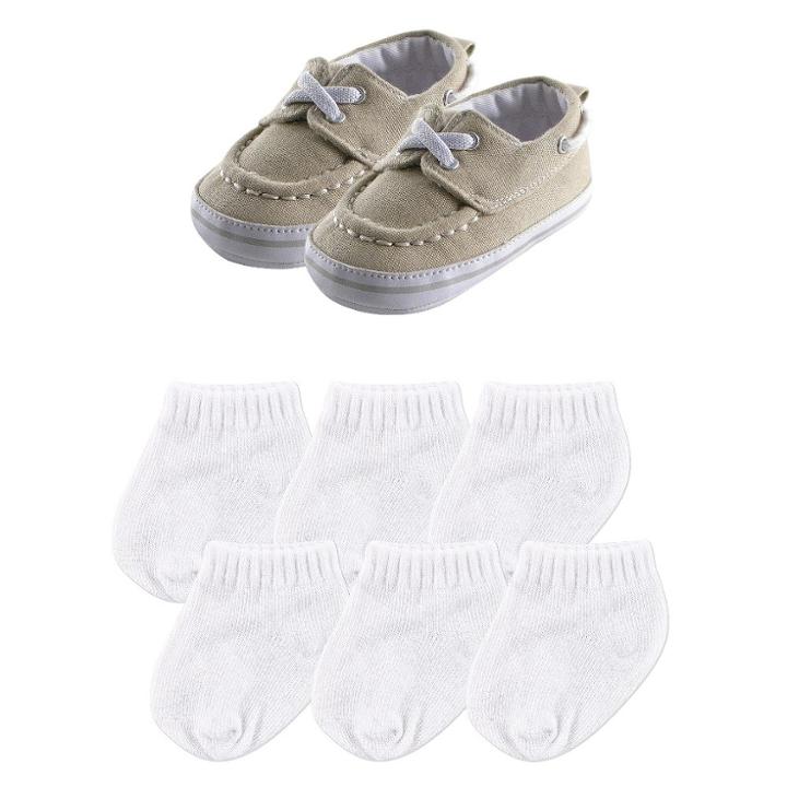Luvable Friends Baby Boys' Slip On Shoes & Socks Gift Set - Khaki 6-12m, Size: 6-12