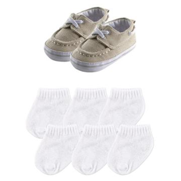 Luvable Friends Baby Boys' Slip On Shoes & Socks Gift Set - Khaki 6-12m, Size: 6-12