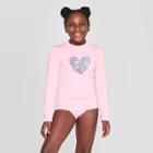 Girls' Solid Long Sleeve Flip Sequins Heart Rash Guard - Cat & Jack Pink Xs, Girl's,
