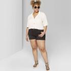 Women's Plus Size High-rise Cut Off Destructed Mom Jean Shorts - Wild Fable Washed Black